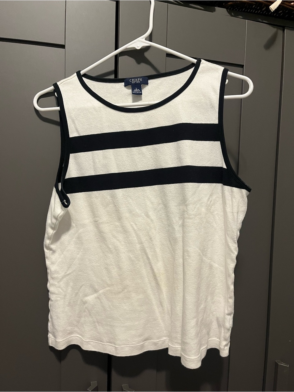 Chaps White Tank with Black Stripe Accents